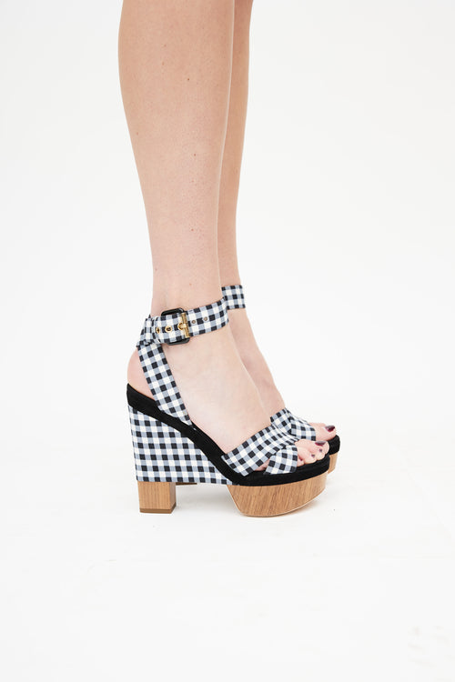 Louis Vuitton Black & Multicolour Gingham Platform Sandal