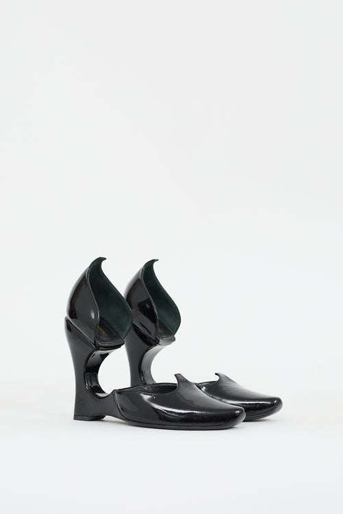Louis Vuitton Black Patent Leather Sculptural Cutout Heel