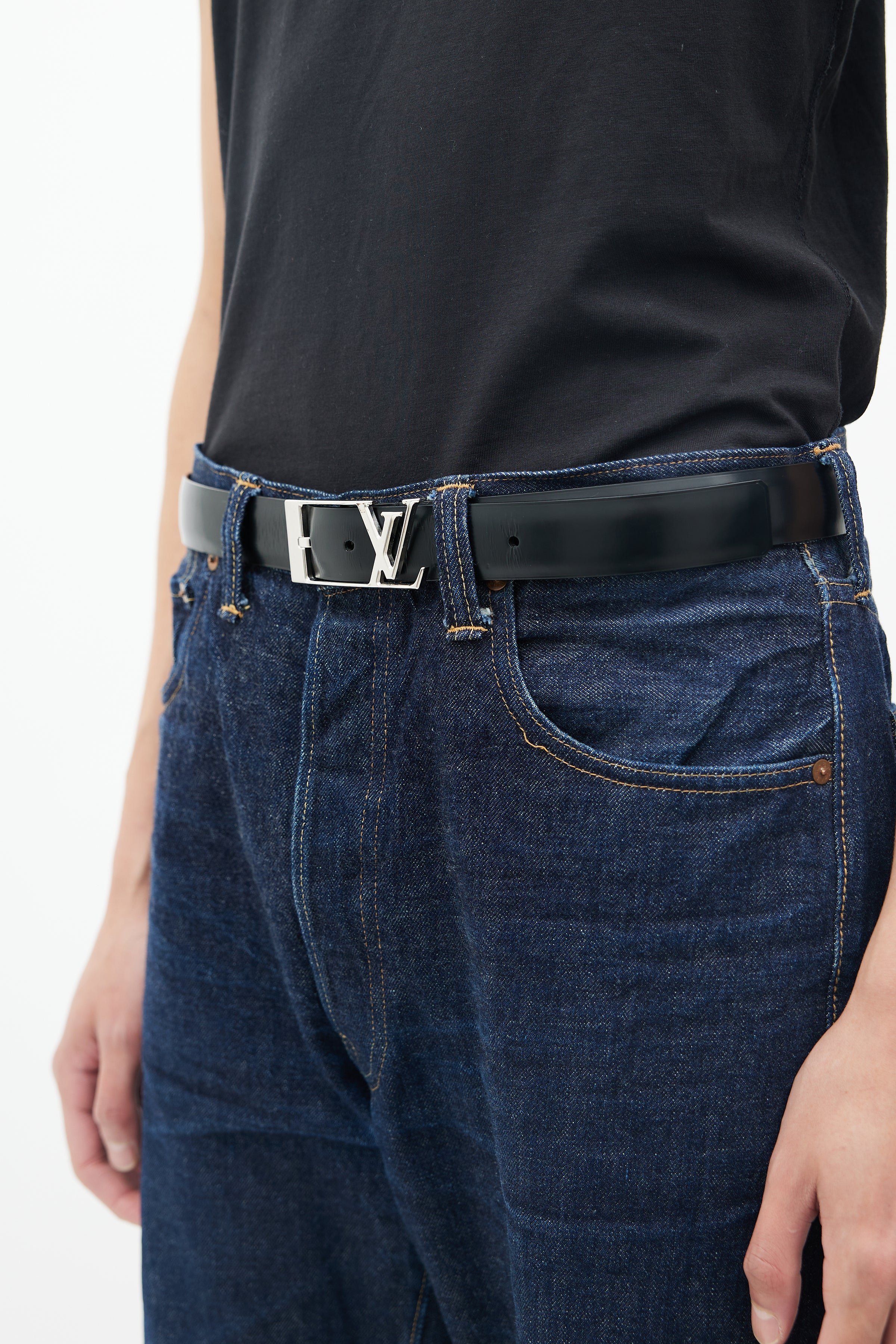 Louis Vuitton // Black & Silver Leather Logo Belt – VSP Consignment