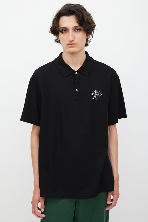Louis Vuitton Black & White Embroidered Logo Polo