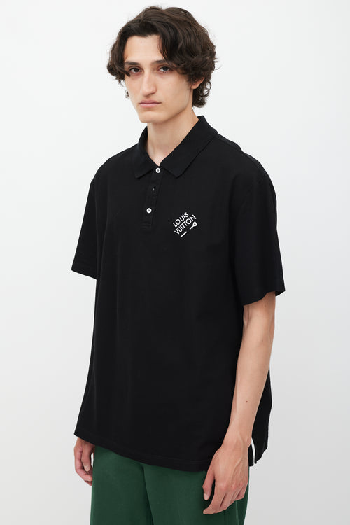 Louis Vuitton Black & White Embroidered Logo Polo