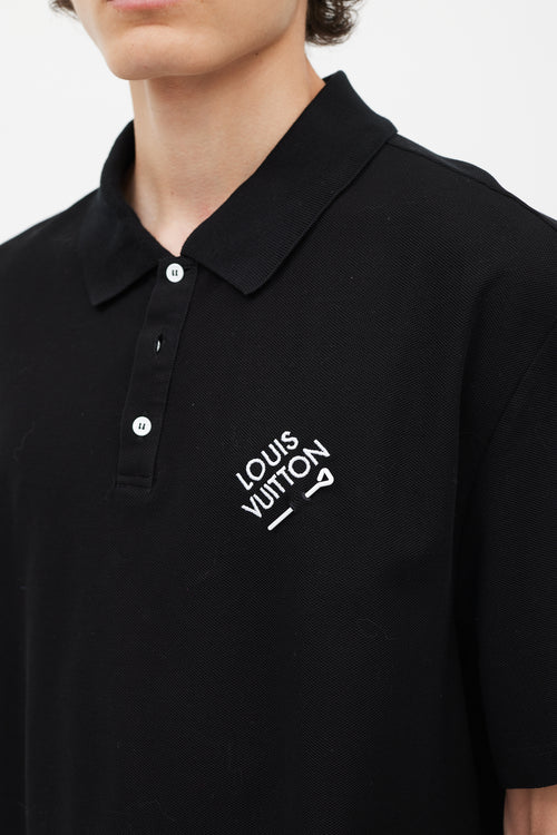 Louis Vuitton Black & White Embroidered Logo Polo