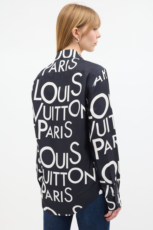 Louis Vuitton Black & White Silk Typography Shirt