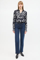 Louis Vuitton Black & White Silk Typography Shirt