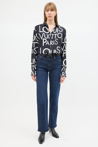 Louis Vuitton Black & White Silk Typography Shirt