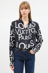 Louis Vuitton Black & White Silk Typography Shirt