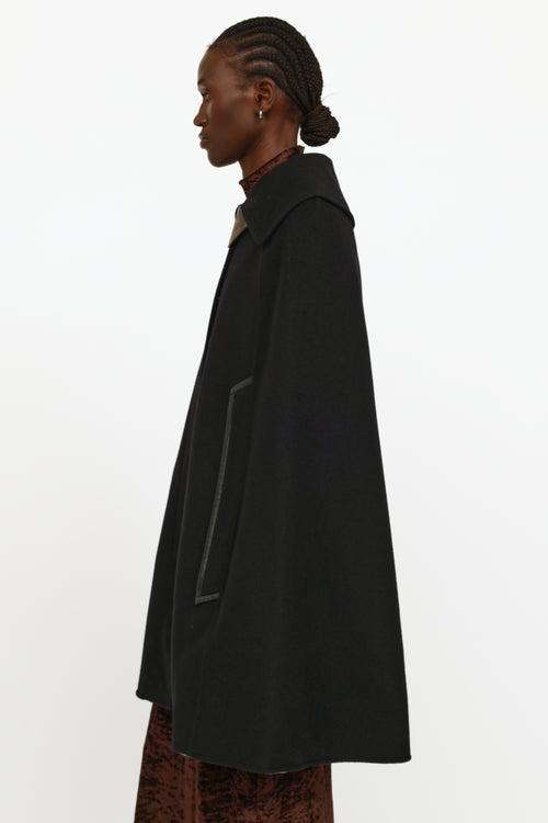 Louis Vuitton Black Wool & Leather Trench Cape