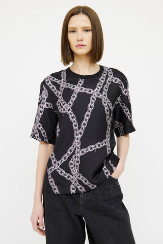 Louis Vuitton 18 Black Silk Blend Chain Print T-Shirt