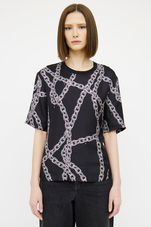 Louis Vuitton 22 Black Silk Blend Chain Print T-Shirt