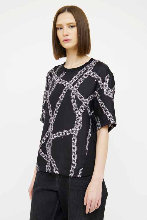 Louis Vuitton 19 Black Silk Blend Chain Print T-Shirt