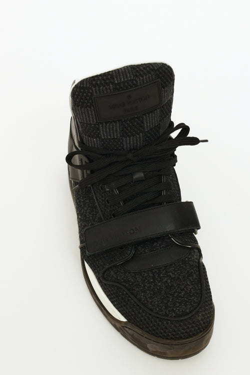 Louis Vuitton Black & White Damier Ebene Knit Hight Top Sneaker