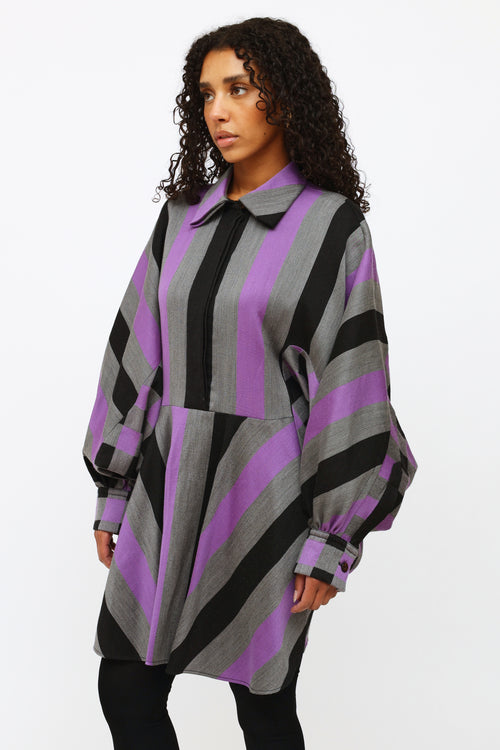 Louis Vuitton Purple, Black and Grey Striped Dress
