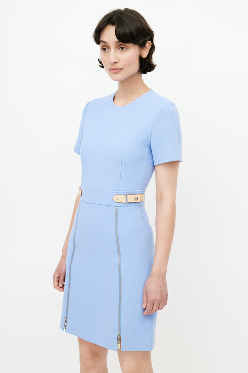 Louis Vuitton Blue & Brown Wool Zip Dress