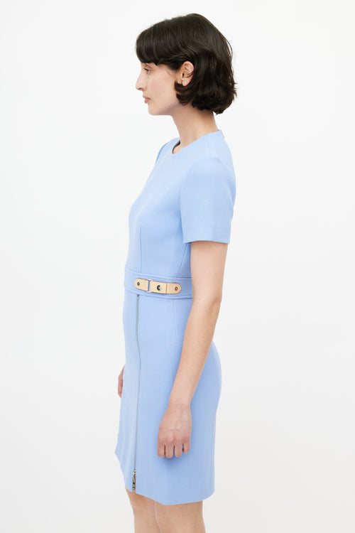 Louis Vuitton Blue & Brown Wool Zip Dress