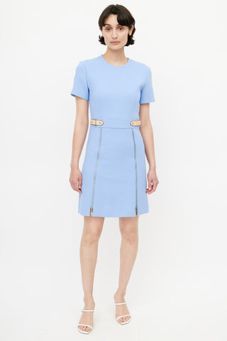 Louis Vuitton Blue & Brown Wool Zip Dress