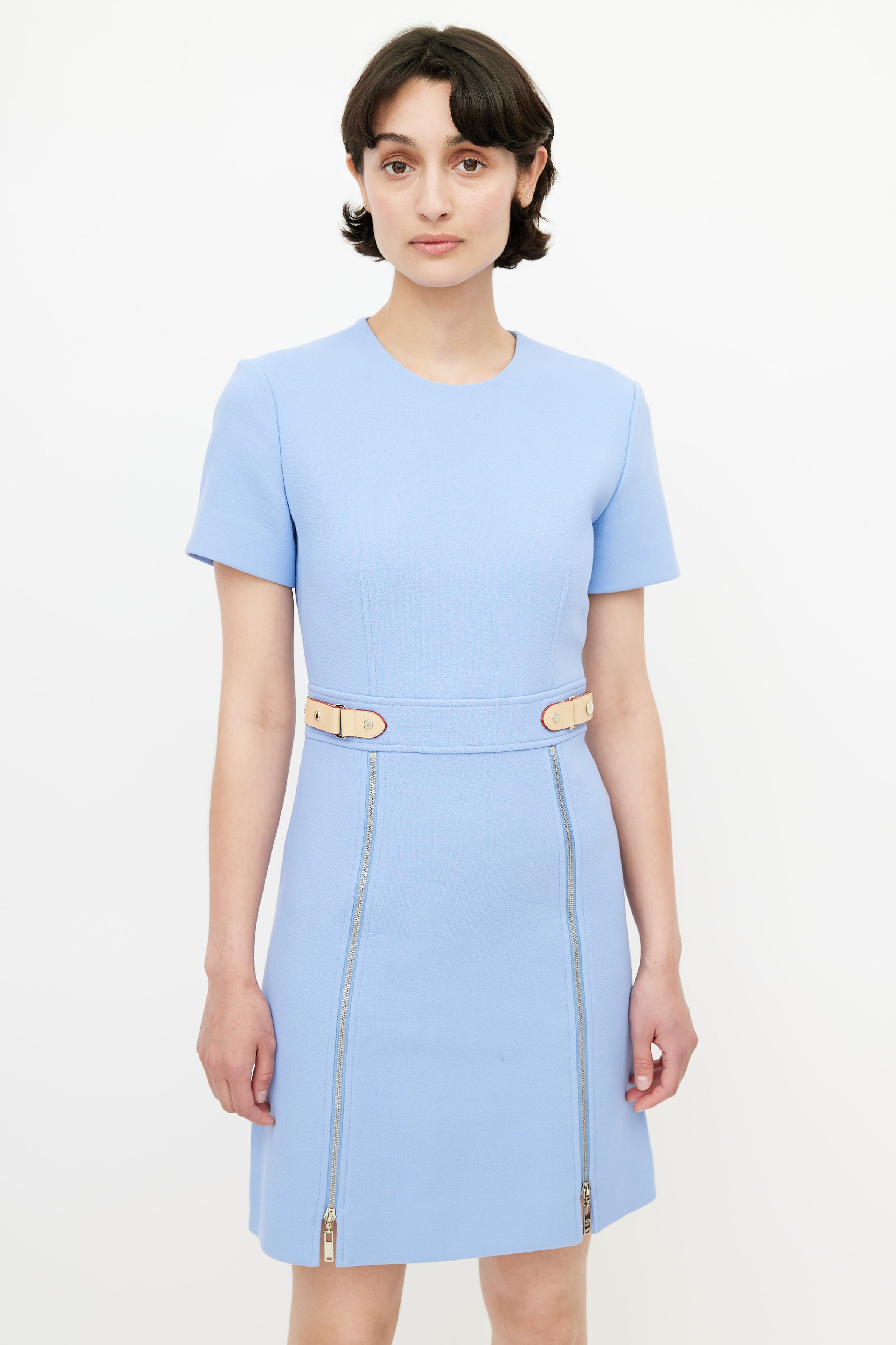 Louis Vuitton // Blue & Brown Wool Zip Dress VSP Consignment Louis Vuitton // Blue & Brown Wool Zip Dress VSP Consignment