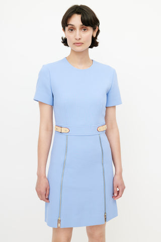 Louis Vuitton Blue & Brown Wool Zip Dress