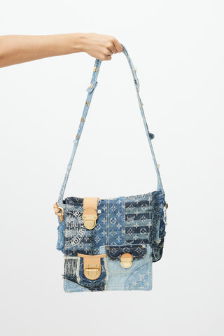 Louis Vuitton Blue Patchwork Posty Monogram Messenger Bag