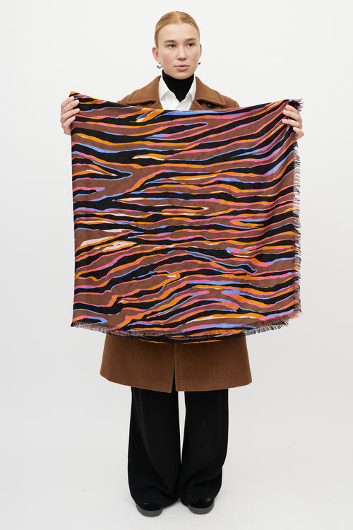 Louis Vuitton Brown & Multicolour Silk Monogram Stripe Scarf