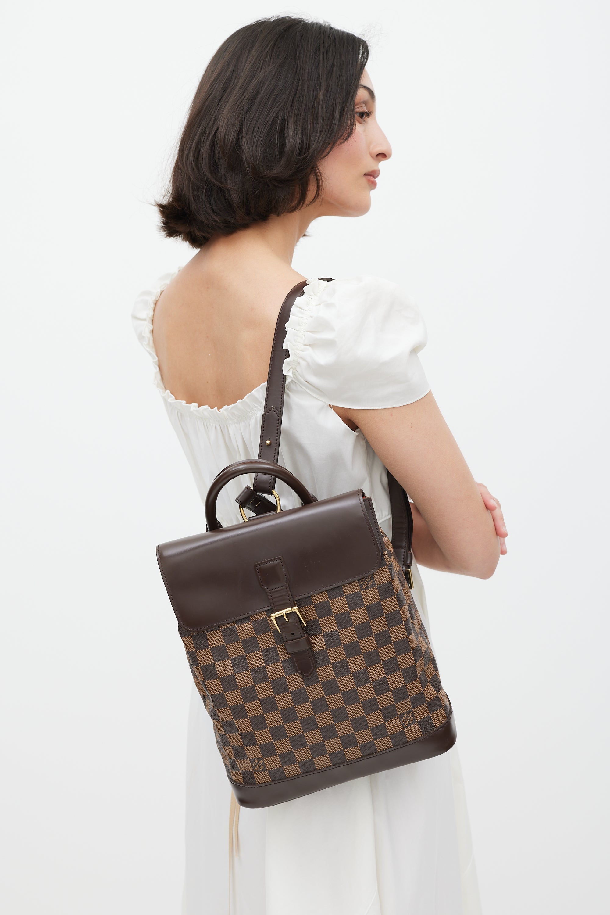 louis vuitton backpack checkered brown Louis Vuitton // 2000 Brown Damier Ebene Soho Backpack – VSP Consignment