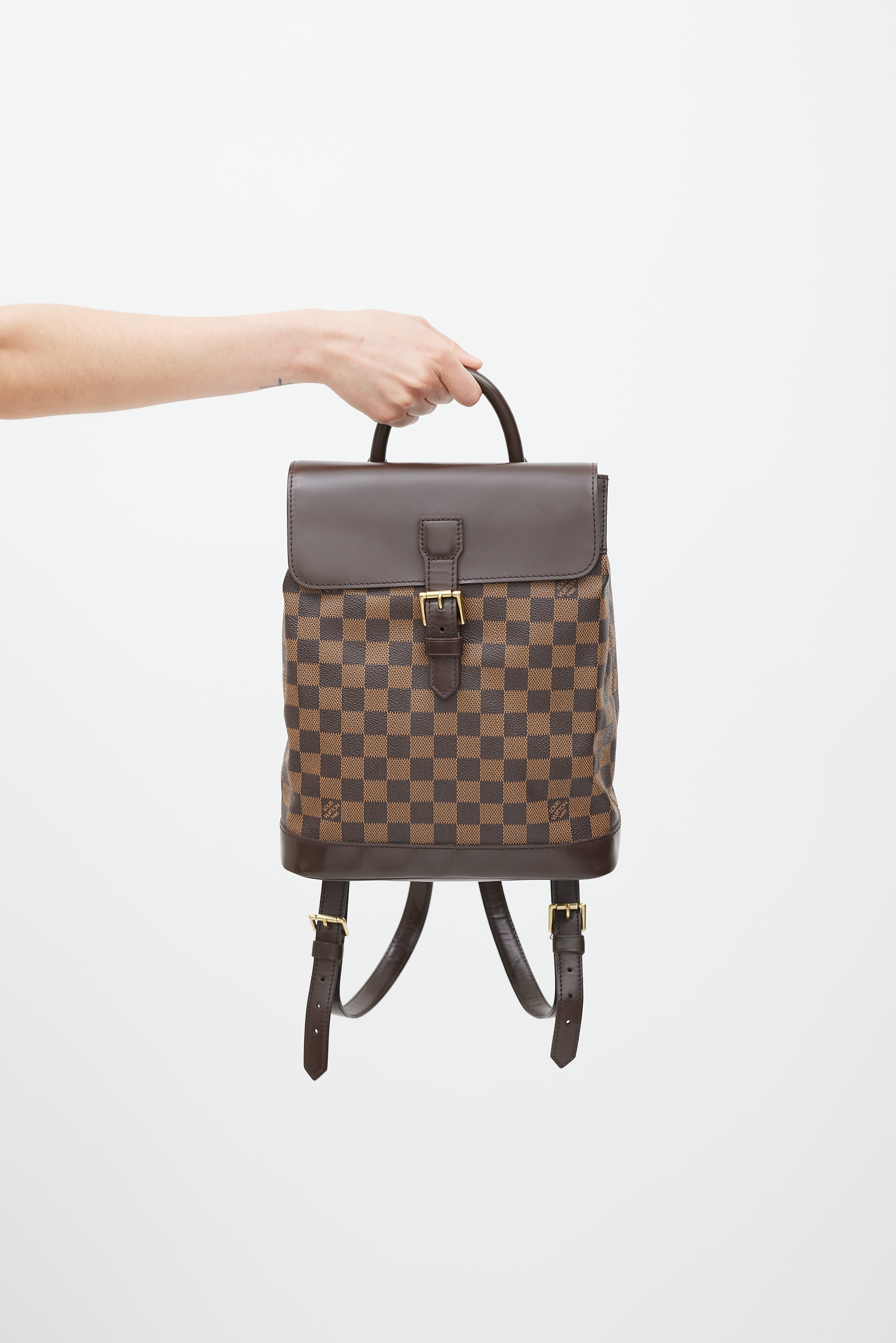 louis vuitton backpack checkered brown Louis Vuitton // 2000 Brown Damier Ebene Soho Backpack – VSP Consignment