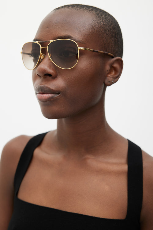 Louis Vuitton Brown & Gold Damier Ebene Z0202U Sunglasses