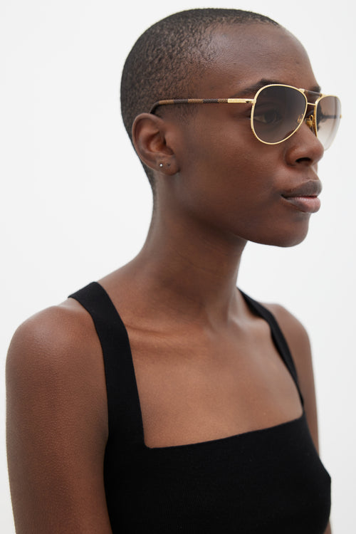 Louis Vuitton Brown & Gold Damier Ebene Z0202U Sunglasses
