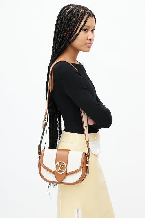 Louis Vuitton Brown Leather & Canvas Pont 9 Soft MM Crossbody Bag