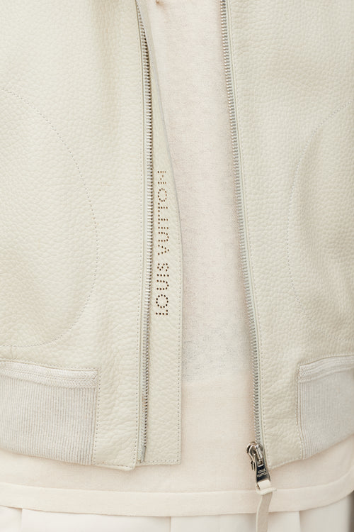Louis Vuitton Cream & Silver Leather Bomber Jacket