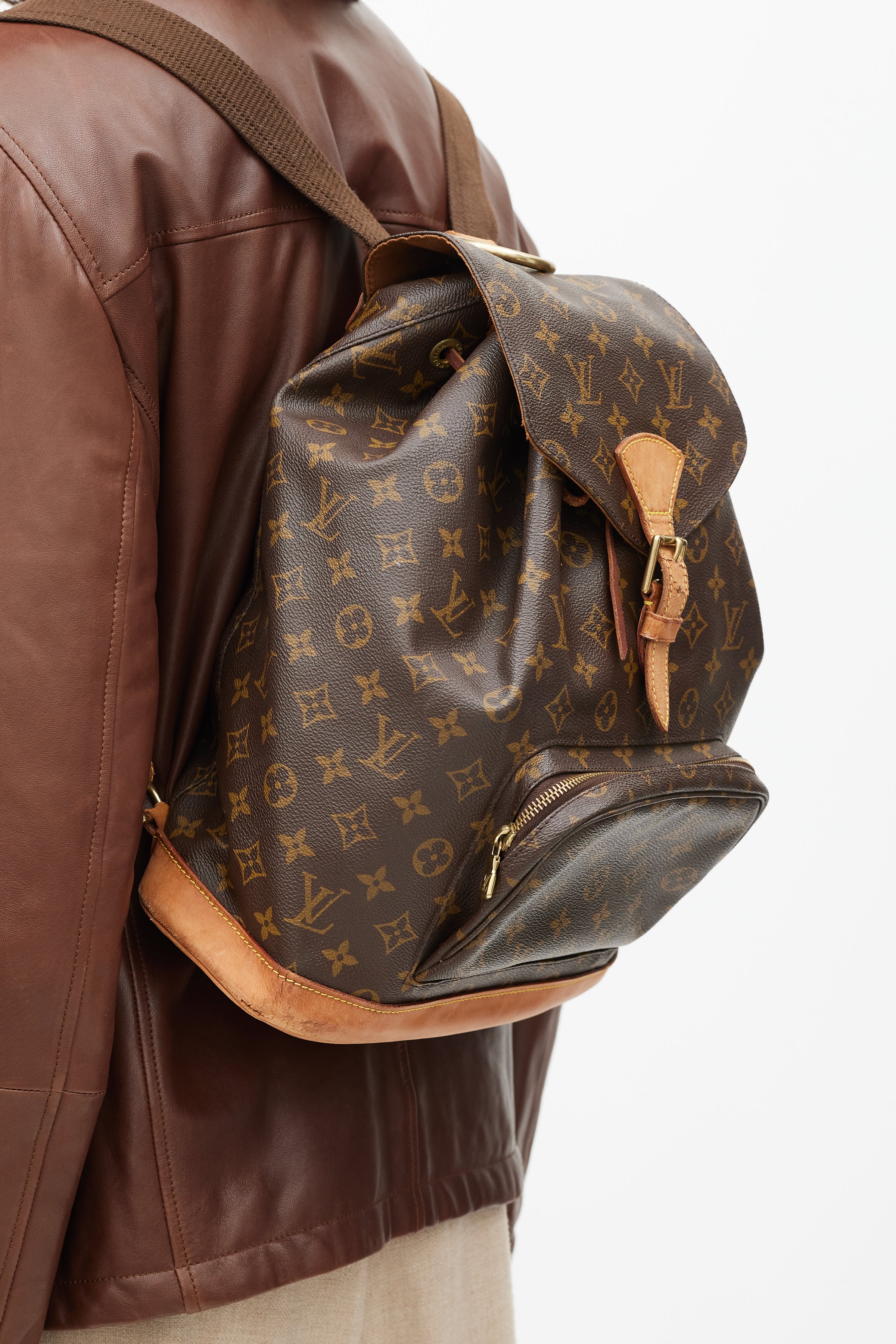 louis vuitton backpack vintage Louis Vuitton // Brown Monogram Canvas Montsouris Backpack – VSP Consignment