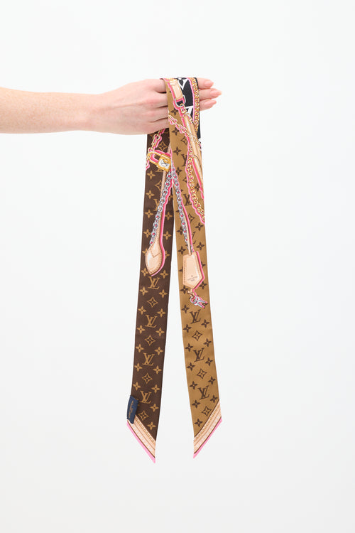 Louis Vuitton Brown & Multicolour Silk Ultimate Monogram BB Bandeau Scarf