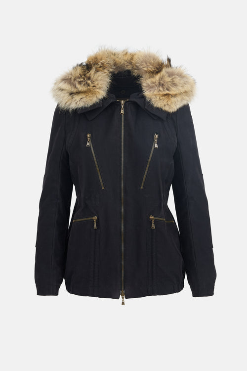 Louis Vuitton Canvas & Fur Hood Jacket