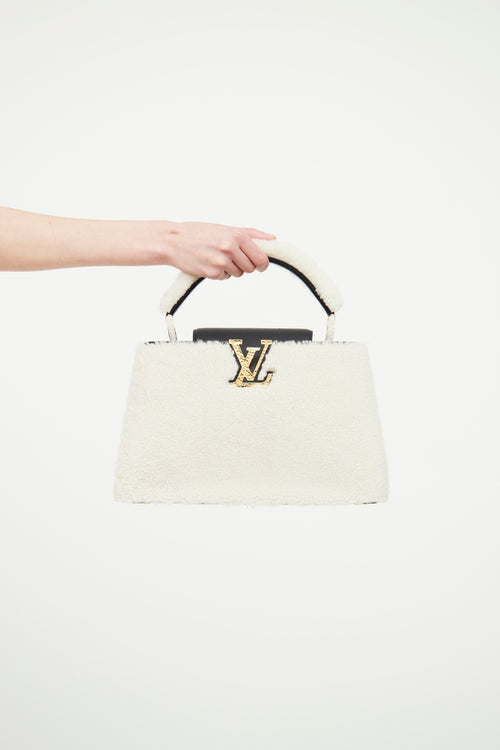 Louis Vuitton Black & Cream Teddy Fleece Capucines Bag