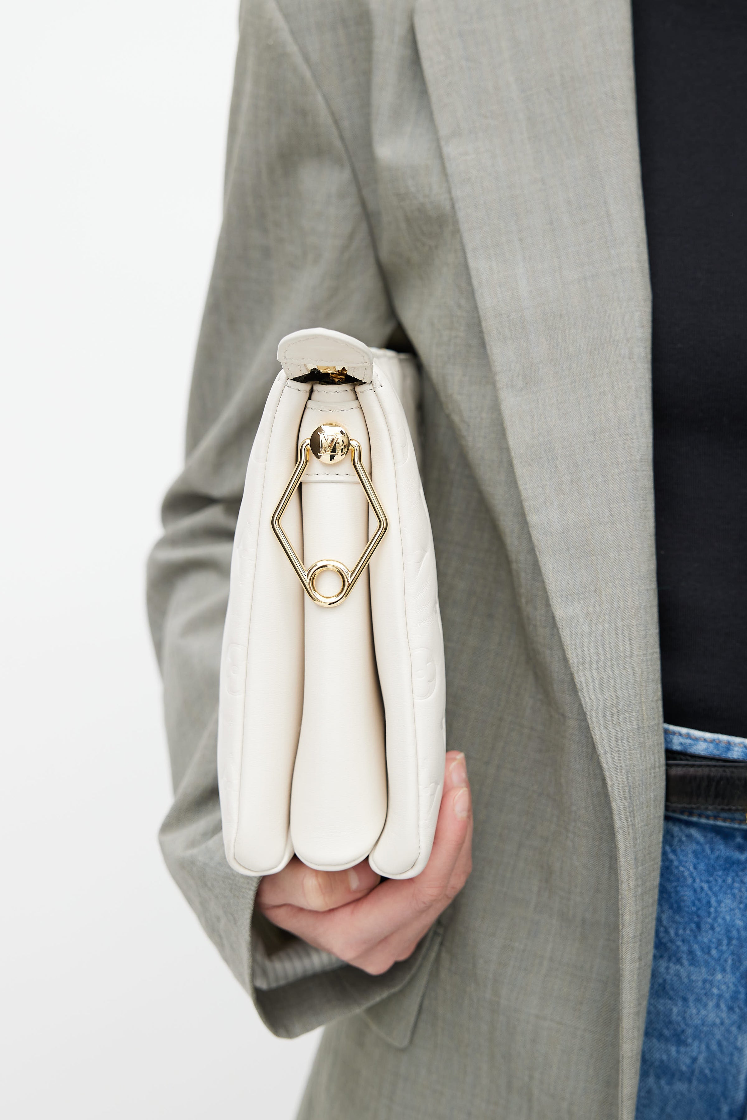 LOUIS VUITTON Coussin PM Monogram Embossed Shoulder Bag Creme
