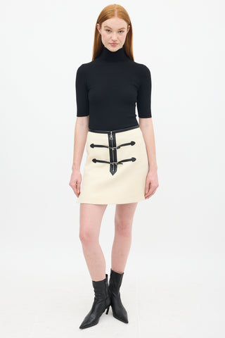 Louis Vuitton Cream & Black Wool Buckled Zip Skirt