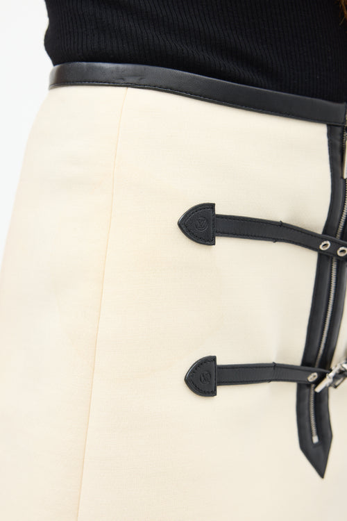 Louis Vuitton Cream & Black Wool Buckled Zip Skirt