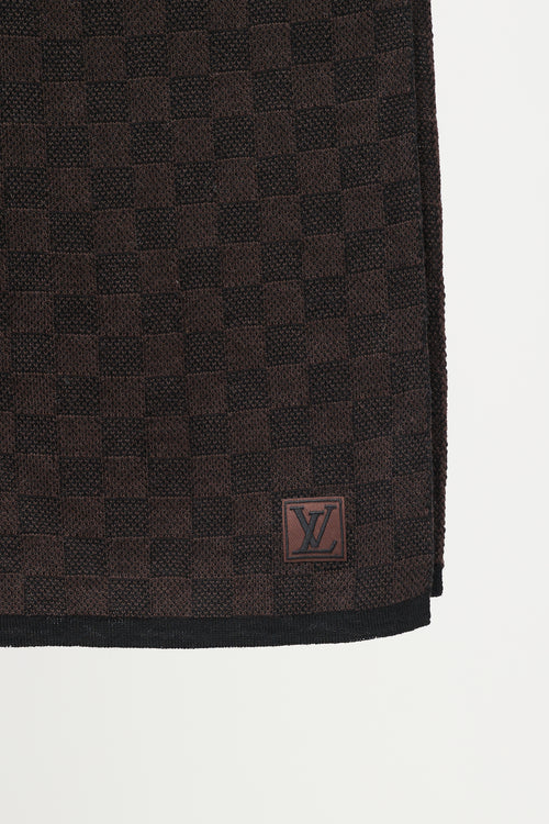 Louis Vuitton Dark Brown Wool Damier Logo Scarf