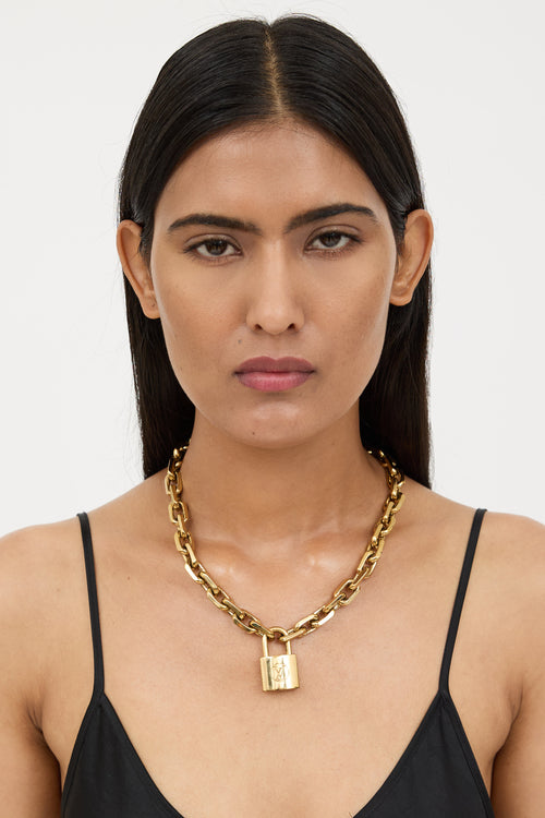 Louis Vuitton Gold Edge Cadenas Padlock Necklace