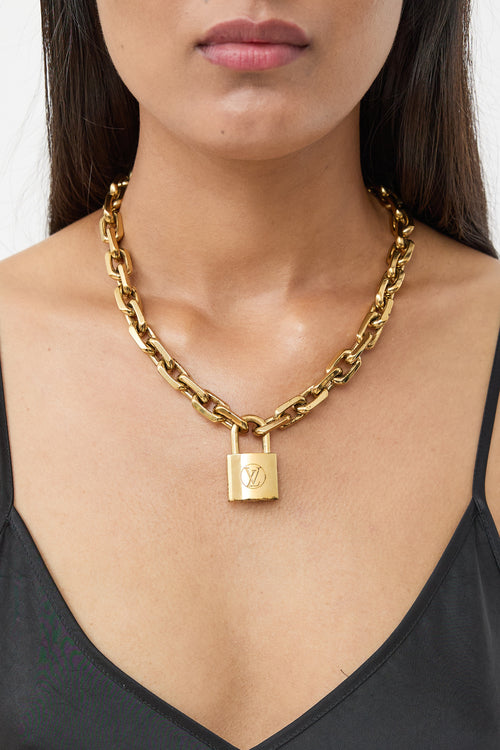 Louis Vuitton Gold Edge Cadenas Padlock Necklace