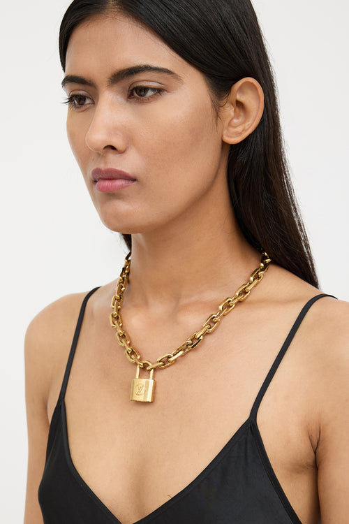 Louis Vuitton Gold Edge Cadenas Padlock Necklace