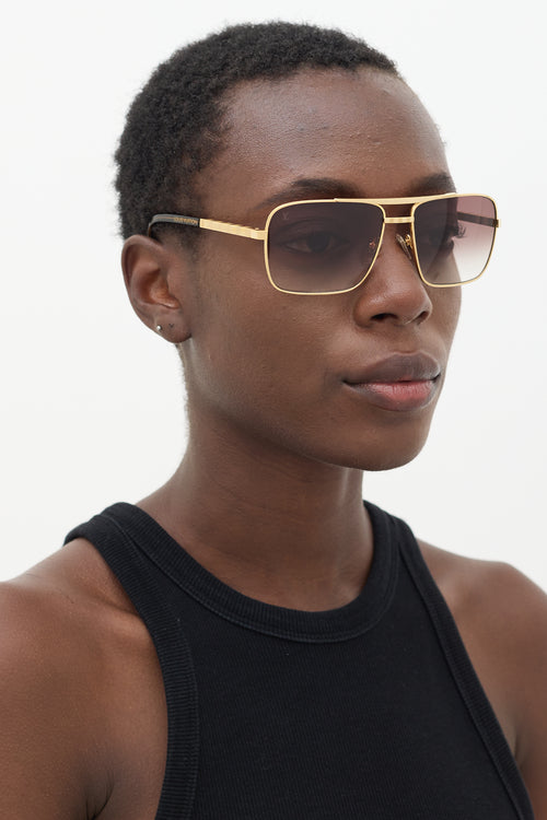 Louis Vuitton Gold & Brown Attitude Aviator Sunglasses