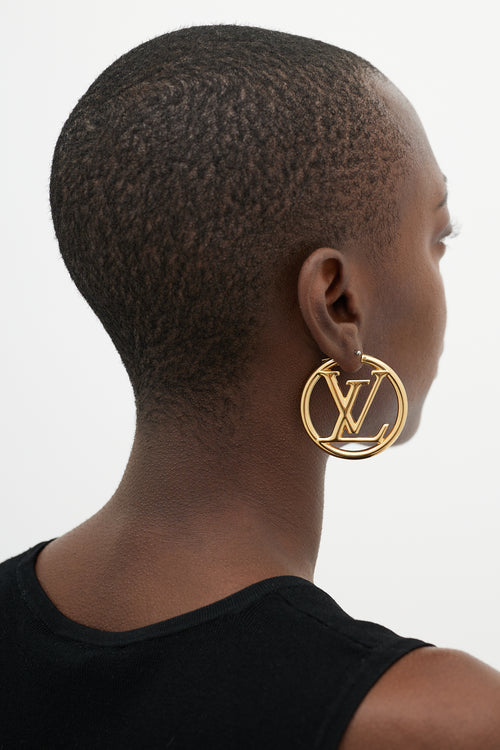 Louis Vuitton Gold Louise PM Logo Earring
