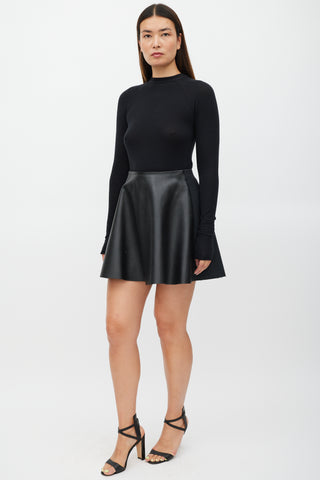 Louis Vuitton Grey & Black Wool Leather Skirt