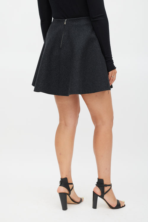 Louis Vuitton Grey & Black Wool Leather Skirt