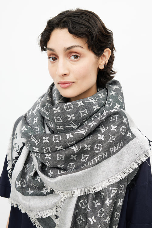 Louis Vuitton Black & Grey Monogram Chale Scarf