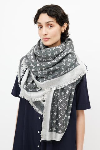 Louis Vuitton Blue X-Ray Chale Monogram Silk & Wool Shawl Louis Vuitton