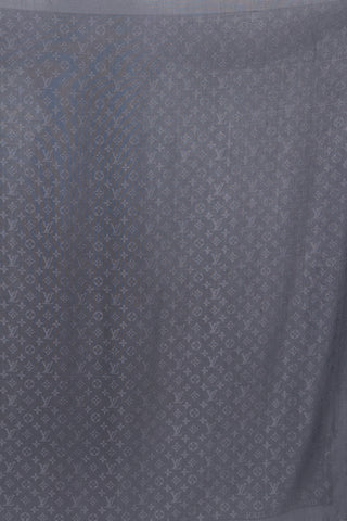 Louis Vuitton Black Grey Gradient Monogram Sunrise Silk Wool Shawl
