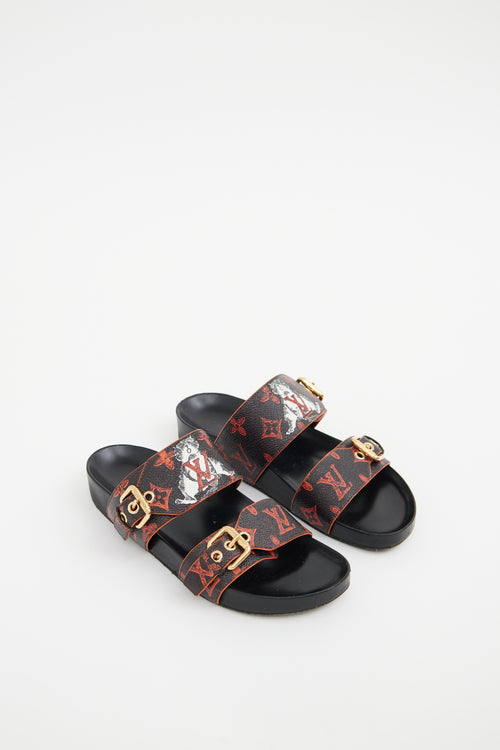 Louis Vuitton Black & Red Catogram Bom Sandals