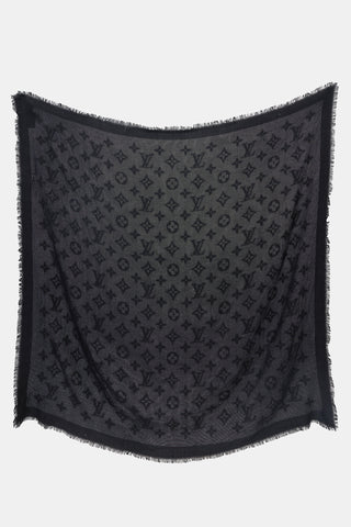 Louis Vuitton Wool & Silk Monogram Fringe Scarf