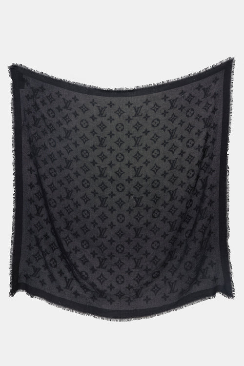 Louis Vuitton Wool & Silk Monogram Fringe Scarf
